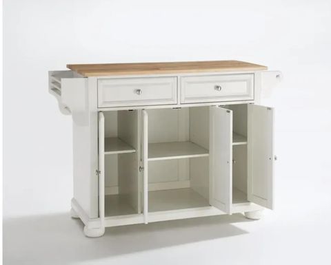 Alexandria Natural Wood Top Kitchen Island In White By Gardner White ... throughout Alexandria Natural Wood Top Portable Kitchen Island, White Finish