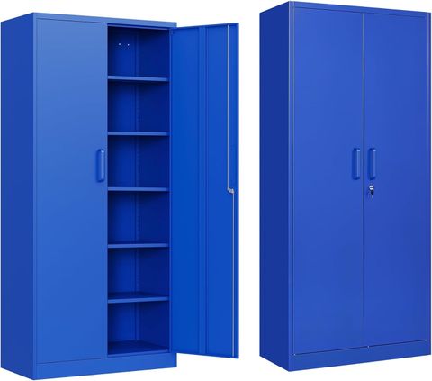 Amazon.com: Dangxinyu Blue Metal Storage Cabinet With 6 Shelves,Garage ... for Maximizing Storage Efficiency Through Thoughtful Cabinet Design and Material Selection