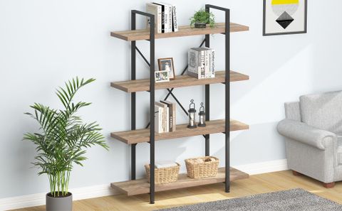 Amazon.com: Hsh Industrial 4 Tier Bookshelf, Modern Metal And Wood 4 ... inside Urban living redefined through carefully crafted rustic industrial storage solutions