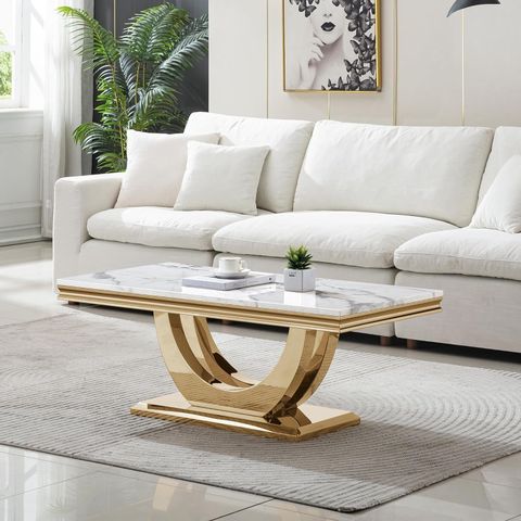 Amazon.com: Mcltopz White Gold Marble Mid Century Modern Coffee Table ... intended for The Artisanal Craftsmanship Behind Baldwin Rectangular Marble Top Side Table White and Gold