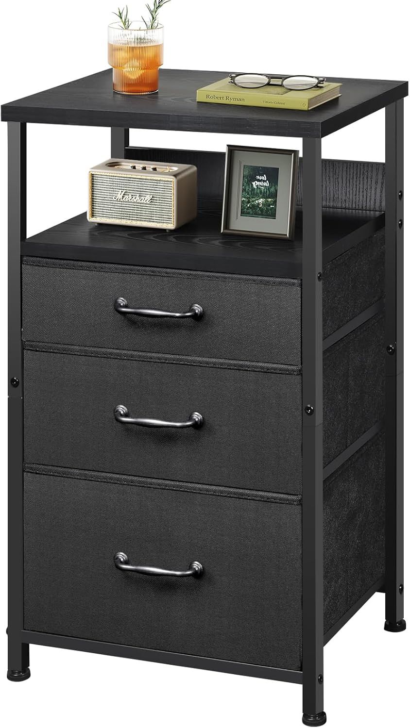 Amazon.com: Yetom Nightstand, Bedside Table With 3 Fabric Drawers, Side ... pertaining to Maximizing Storage Solutions with Open Shelving Furniture