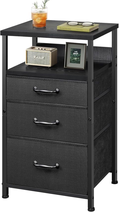 Amazon.com: Yetom Nightstand, Bedside Table With 3 Fabric Drawers, Side ... pertaining to Maximizing Storage Solutions with Open Shelving Furniture