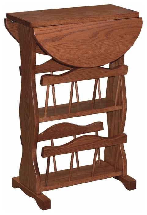 Amish Made Oak Drop Leaf Accent Table With Magazine Racks ... in Amish Made Oak Oval-Top Oak Magazine Rack, Michael's Cherry Stain