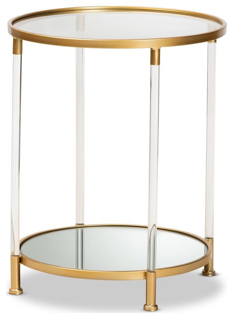 Aubrie Brushed Gold Metal And Mirrored Glass Round Accent End Table ... pertaining to Understanding the Artistry Behind Glamorous Home Furniture Design