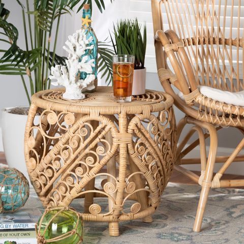 Bayou Breeze Saranna Modern Bohemian Natural Brown Finished Rattan End ... for Latona Modern Bohemian Natural Brown Finished Rattan End Table