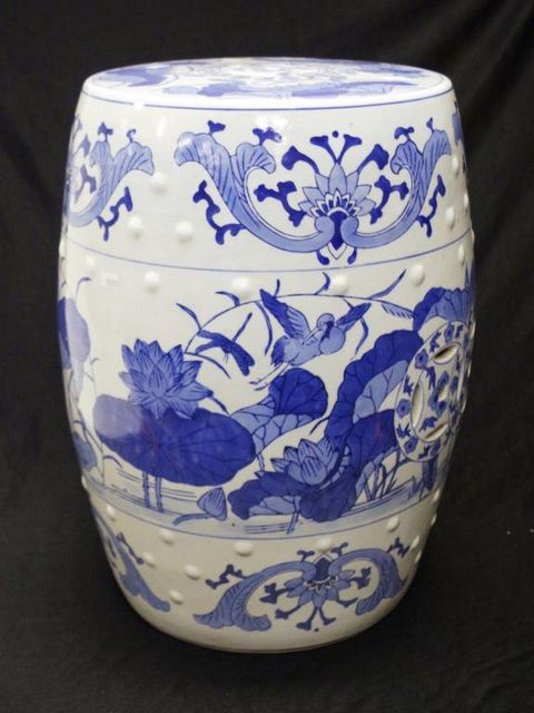 Blue And White Ceramic Drum Stool With Bird And Floral Design ... for Chinese Blue And White Porcelain Flower Birds Large Round Stool Table Hcs7377