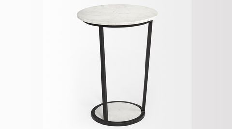Bombola Ii Accent Table - Wood N Tassel Home in Bombola White Marble W/Black Metal Frame Round Accent Table, Large
