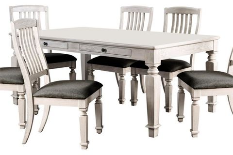 Bowery Hill 4-Drawer Transitional Wood Dining Table In Antique White ... for Bowery Hill Traditional Wood Chairside Table In White Finish