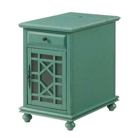 Bowery Hill Traditional Chairside Table With Power In Antique Teal ... throughout The Artisan Craftsmanship Behind Bowery Hill Traditional Wood Chairside Tables
