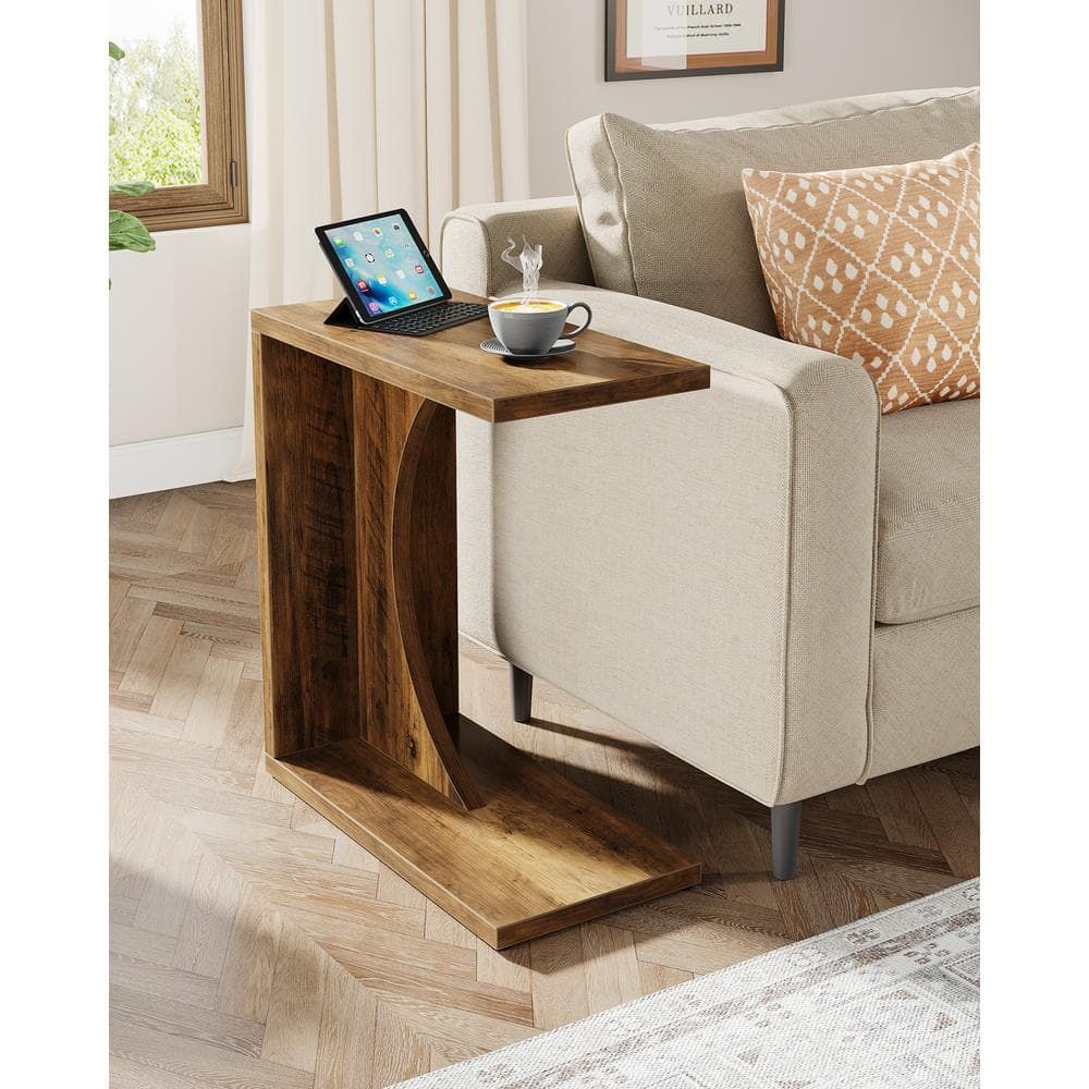 Byblight Kerlin 23.62 In. Rustic Brown C-Shaped Wood End Table For ... regarding Pow Furniture Costner C-Shaped Wood Top Sofa Side Table, Black