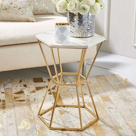 Candelabra Home Hexagonal Marble Table | Accent & Side Tables | Living ... for Petite Minimalist Bronze White Accent Table Cantilever Pull Up Marble Metal Gold