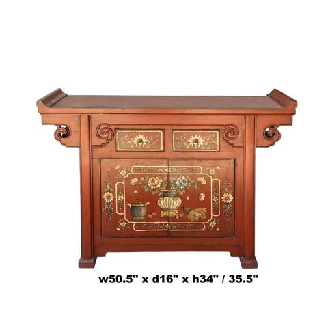 Chinese Distressed Brick Red Flower Altar Console Side Table Cabinet ... for How to Incorporate Chinese Distressed Brick Red Aesthetic into Your Living Space