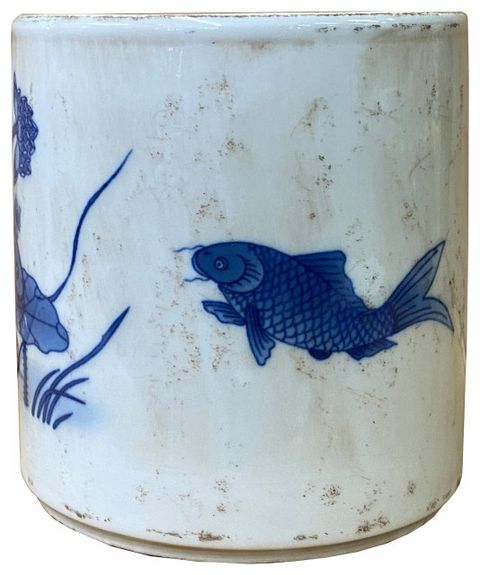 Chinese Distressed White Porcelain Blue Fishes Graphic Holder Vase ... for Exploring the Artistic Heritage Behind Chinese Distressed Light Pale Blue Fishes Graphic Table Cabinet Hcs3929