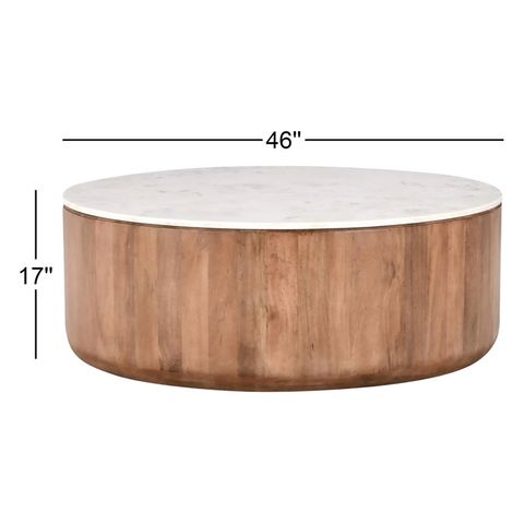 Classic Home Josie Wood And Marble Round Coffee Table | Perigold for Kosas Home Josie 22" Solid Wood And Marble Round End Table, Brown