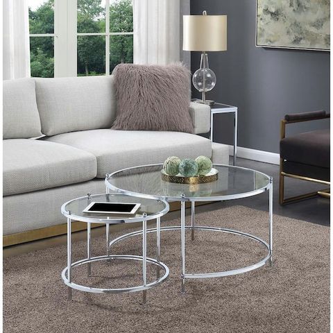 Convenience Concepts Royal Crest 2-Piece 34 In. Clear/Chromed Medium ... intended for Creating Functional Living Spaces with Nested Furniture Solutions