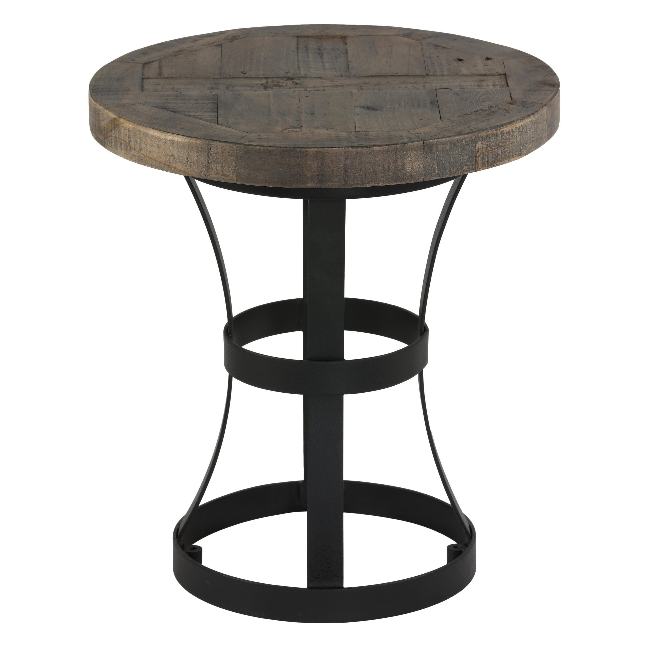 Cortesi Home Newcastle Round End Table, Solid Reclaimed Wood And Black ... pertaining to Cortesi Home Luxe End Table In Reclaimed Wood And Black Steel