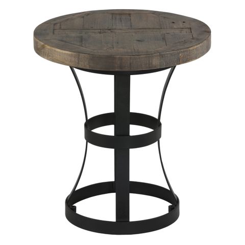 Cortesi Home Newcastle Round End Table, Solid Reclaimed Wood And Black ... pertaining to Cortesi Home Luxe End Table In Reclaimed Wood And Black Steel