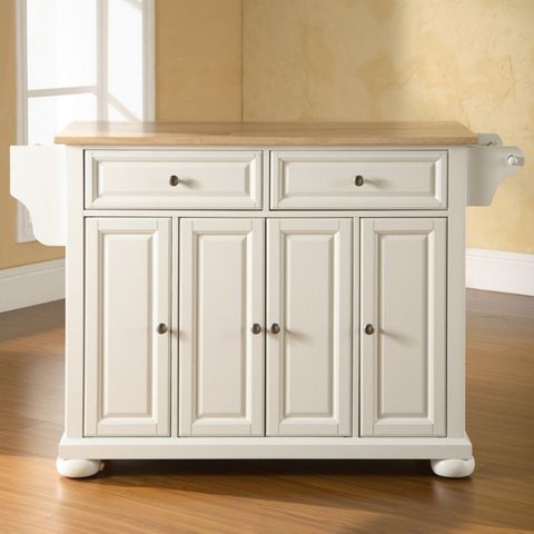 Crosley Furniture Alexandria Natural Wood Top Kitchen Island In White ... in Alexandria Natural Wood Top Portable Kitchen Island, White Finish