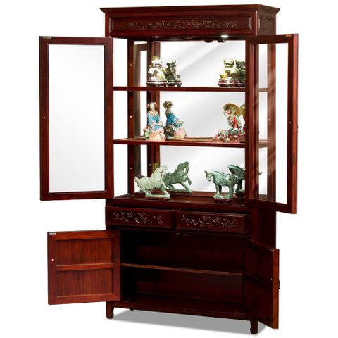 Dark Cherry Elmwood Flower Bird Design Asian Curio Cabinet regarding How Traditional Craftsmanship Shapes Modern Asian Moon Curio Collections