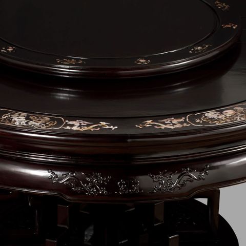 Dark Cherry Rosewood Mother Of Pearl Motif Round Oriental Dining Set 8 ... throughout Rosewood Queen Ann Dark Brown Mother Of Pearl Motif Chinese Palace Pedestal
