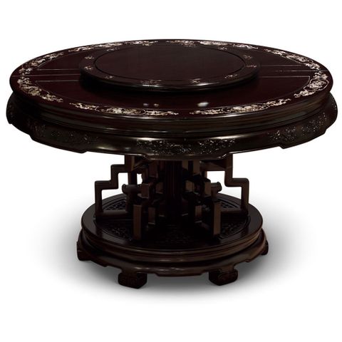 Dark Cherry Rosewood Mother Of Pearl Motif Round Oriental Dining Set 8 ... with Rosewood Queen Ann Dark Brown Mother Of Pearl Motif Chinese Palace Pedestal
