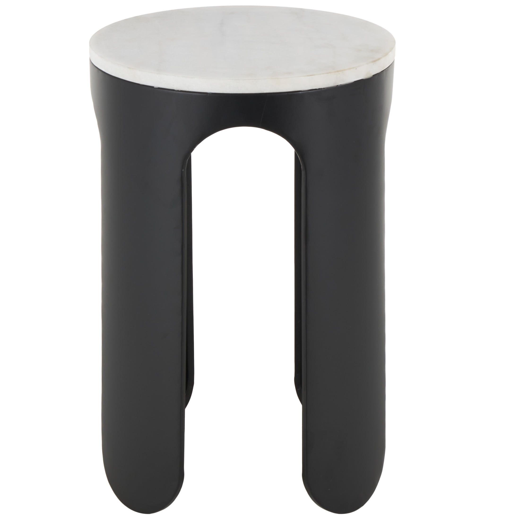 Decmode 15 X 23 Black Metal Round Accent Table With White Marble Top ... in Natural Stone Mushroom Design Toros Black Side/End Table (H)21&quot; (D)15&quot;