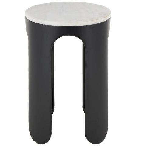 Decmode 15 X 23 Black Metal Round Accent Table With White Marble Top ... in Natural Stone Mushroom Design Toros Black Side/End Table (H)21" (D)15"