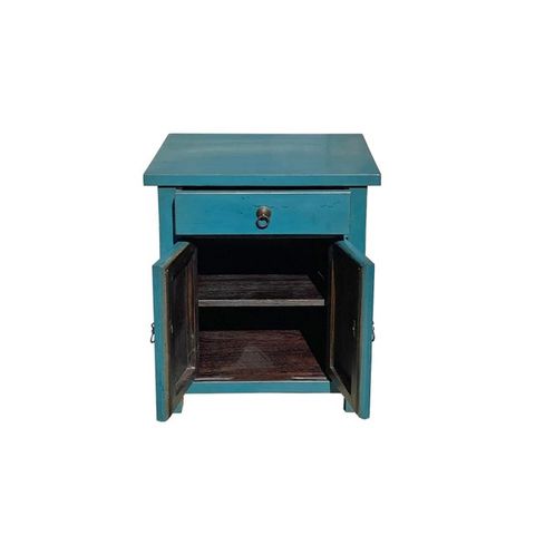 Distressed Bolection Blue One Drawer Simple End Table Nightstand | Chairish pertaining to Chinese Distressed Bold Bolection Blue 2 Drawers End Table Nightstand Hcs7424