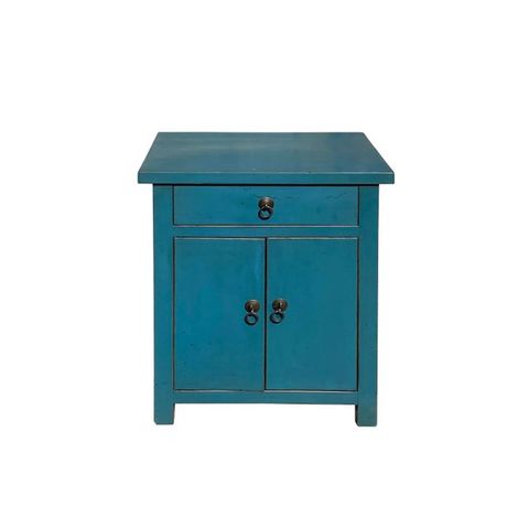 Distressed Bolection Blue One Drawer Simple End Table Nightstand | Chairish throughout How to Choose the Right Chinese Distressed Bold Bolection Blue 2 Drawers End Table Nightstand Hcs7424 for Your Space