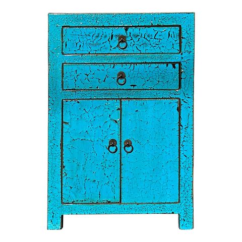 Distressed Crack Peeling Turquoise Blue 2 Drawers End Table Nightstand ... for Distressed Teal Green Blue Flowers Graphic 4 Drawers End Table Nightstand Cs7357