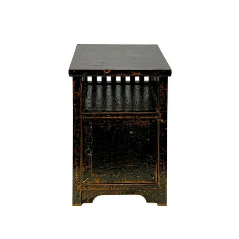 Distressed Crackle Black Lacquer Open Shelf End Table Nightstand | Chairish within Maximizing Storage Solutions with Open Shelving Furniture