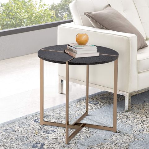 End Table With X Shaped Metal Base And Round Wooden Top, Gold And Gray ... regarding Benzara Bm209593 End Table X Shape Metal Base & Round Wooden Top