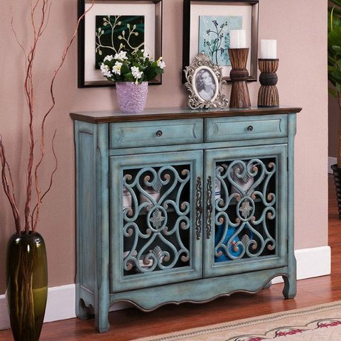 Farmhouse Distressed Blue 2 Door Accent Cabinet With Drawers & Storage ... with The Versatile Role of Distressed Tan Blue 2 Doors Credenza Sideboard Console Table Cabinet in Interior Design