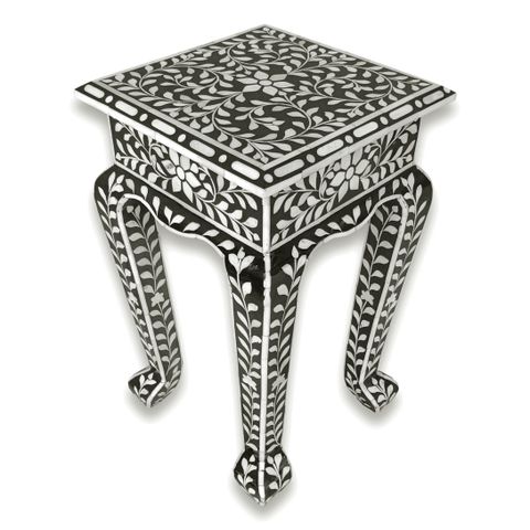 Floral Bone Inlay French Style 12 Inch Black & White Accent Table / End ... inside Floral Bone Inlay Blue 12 Inch Accent Table / End Table For Living Room