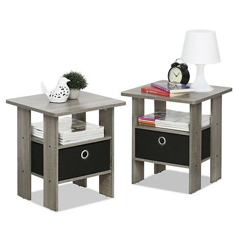 Furinno Andrey End Table Nightstand With Bin Drawer, French Oak Grey ... with Furinno Simplistic End Tables, Set Of 2, French Oak Gray/Black, 12127Gyw/Bk