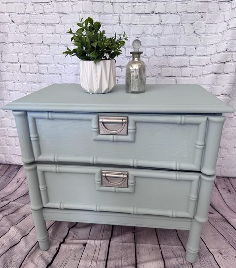 Grandmillennial Faux Bamboo Nightstand - Coastal Blue Hollywood Regency ... throughout Understanding the Design Philosophy Behind Chinese Minimalist Furniture
