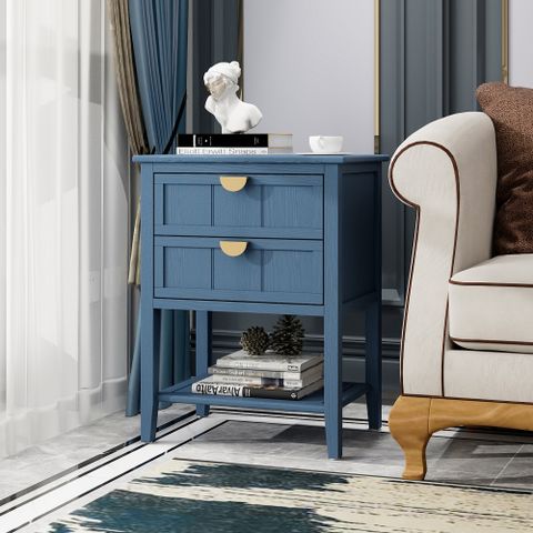Gzxs 2-Drawers Side Table In Blue, Storage End Table Wooden Nightstand ... with regard to Understanding the Design Philosophy Behind Chinese Minimalist Furniture