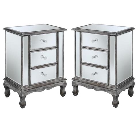 Home Square 3-Drawer Mirrored End Table In Weathered Gray Wood Finish ... with Home Square Expandable End Table In Weathered Gray And Black Nickel