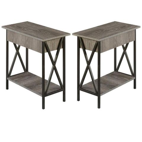 Home Square Tucson Electric Flip-Top End Table In Weathered Gray Wood ... inside Home Square Expandable End Table In Weathered Gray And Black Nickel