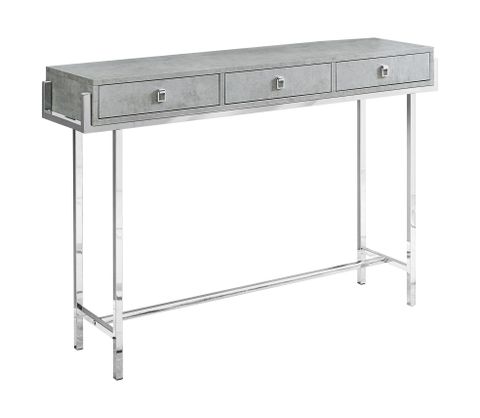 Homeroots 12" X 48" X 31.75" Grey Particle Board Metal Accent Table ... with Homeroots 32" Particle Board And Chrome Metal Accent Table