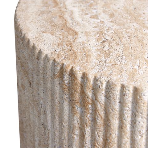 Ivy Bronx Column Travertine Stone Finish Italian Design Mgo Side Accent ... within Hexagonal Travertine Stone Finish Italian Design Mgo Side Accent Table