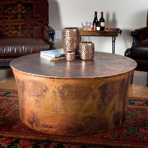 Jatex Copper 42" X 18" Round Drum Coffee Table | Drum Coffee Table ... pertaining to Creating visual depth with acid-washed round metal tables in interior spaces