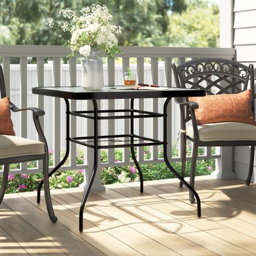 Lark Manor Aliyahna 32&#039;&#039; Patio Square Table Tempered Glass Steel Frame ... with regard to Creating functional dining areas with steel frame square table designs