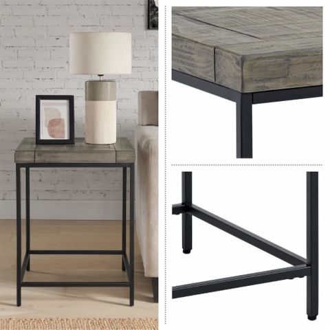 Lavish Home Industrial Side Table Gray Wood Top Metal Frame 24 Inch End ... within Leisuremod Hazelton End Table Manufactured Wood Top And Steel Base, Black