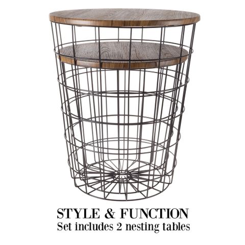 Lavish Home Set Of 2 End Tables, Nesting Tables With Removable Wood ... pertaining to Choosing the Right Set of Two Grey And Brown Wood and Metal Basket Round End Tables for Your Home