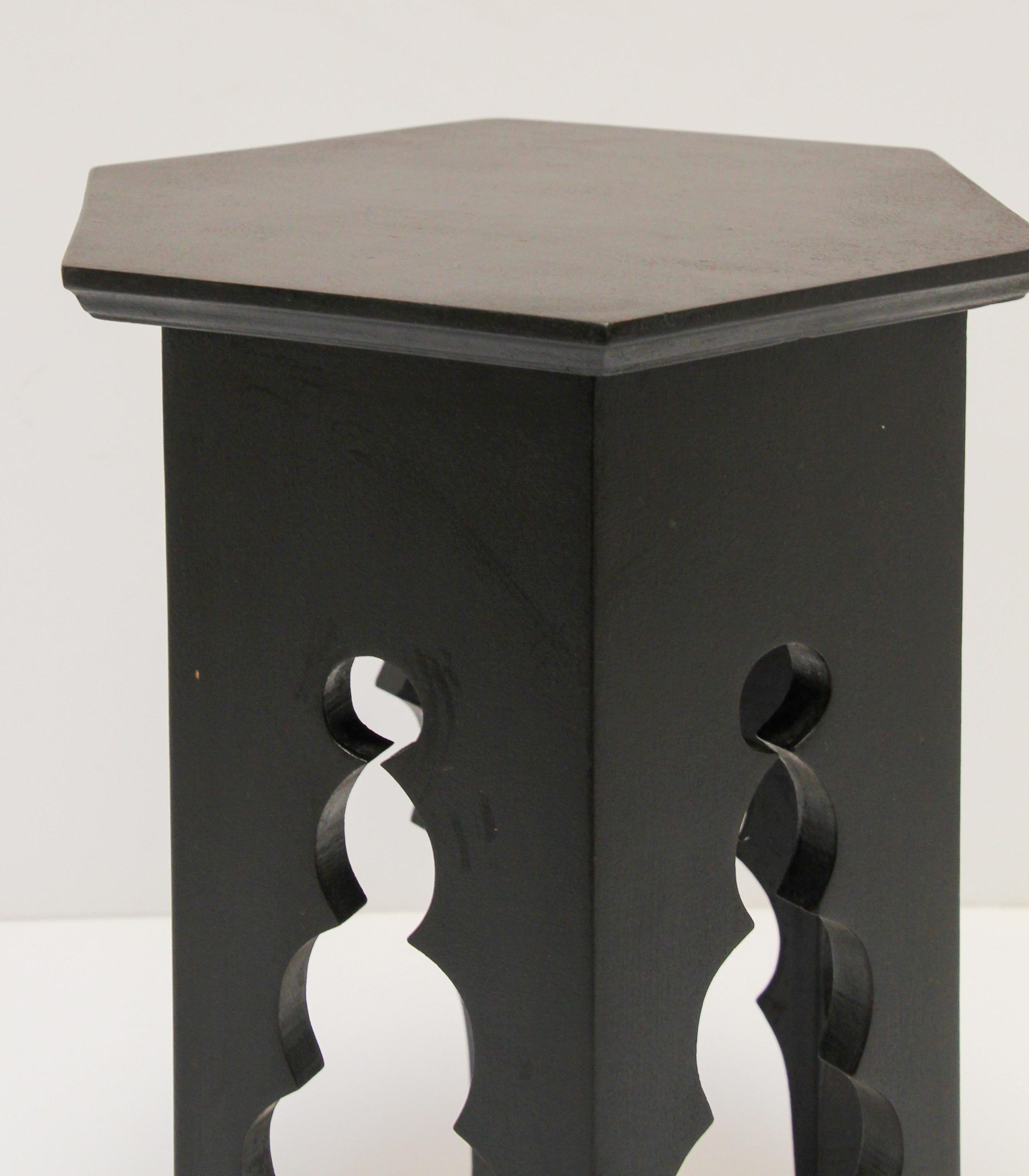 Levantine Moorish Style Hexagonal Black Side Accent Table At 1Stdibs ... with Understanding the Artistry Behind Natural Stone Mushroom Design Tables