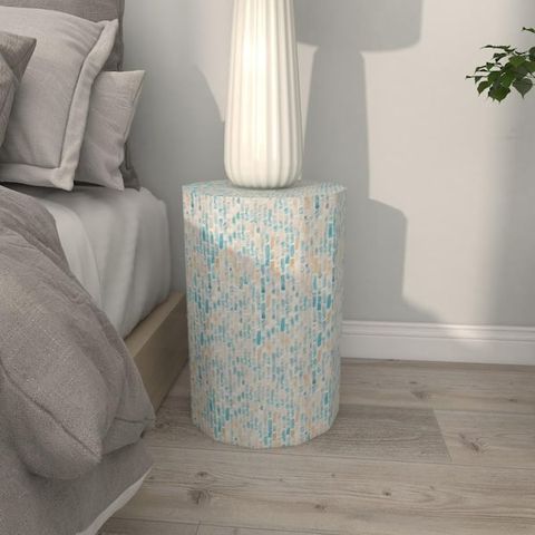 Litton Lane 13 In. Blue Handmade Medium Hexagon Wood End Accent Table ... throughout Benzara Bm223418 Contemporary High Gloss Hexagonal Wooden End Table Medium,Gray