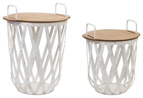 Metal And Wood Side Basket Tables, 2-Piece Set - Farmhouse - Side ... inside Set Of Two Grey And Brown Wood And Metal Basket Round End Tables