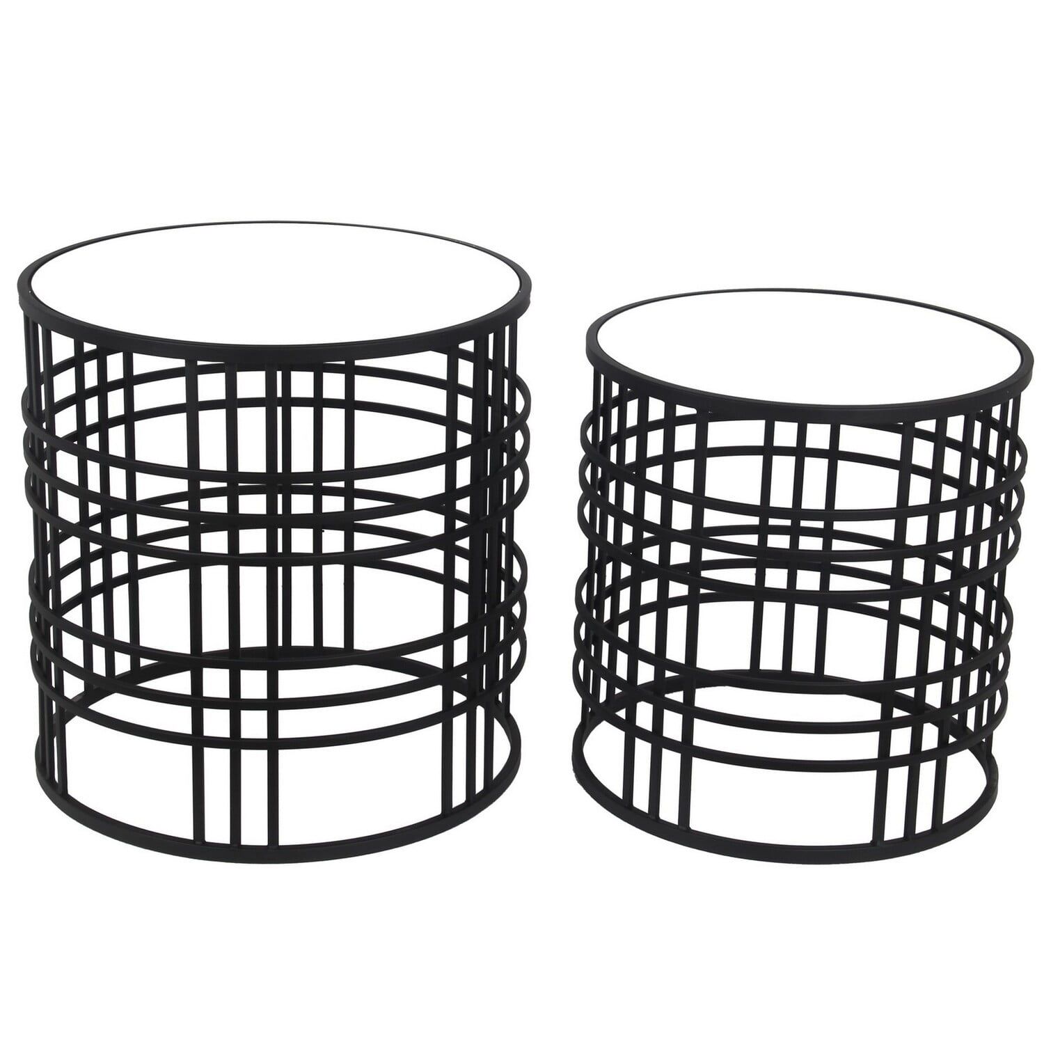 Mirrored Top Round Accent Table With Open Base, Set Of 2, Black ... throughout Understanding the Design Elements of Contemporary Accent Furniture