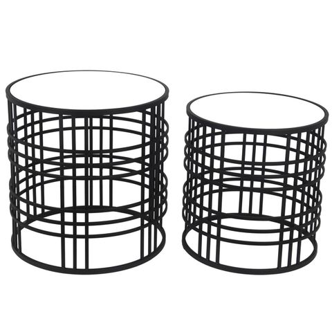 Mirrored Top Round Accent Table With Open Base, Set Of 2, Black ... throughout Understanding the Design Elements of Contemporary Accent Furniture